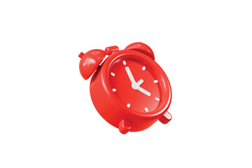 3d Red Classic Alarm clock icon. Minimal cartoon red reminder watch twin bell isolated on white transparent white background. Time management concept. awake morning timer watch reminder. 3d render.