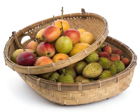 Overflowing Winnowing Basket Full of Ripe Bignay Fruits on White