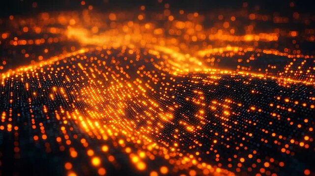 Witness an intricate display of luminous particles that ebb and flow like waves across a virtual terrain. This captivating arrangement creates a vibrant tapestry of light, inspiring awe.