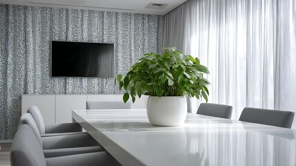 Refined meeting room filled with sunlight and greenery / 自然光と緑に囲まれた洗練された会議室空間