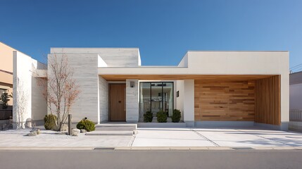 Sophisticated modern house exterior with harmony of wood and light / 木と光が調和する現代的で洗練された戸建住宅の外観