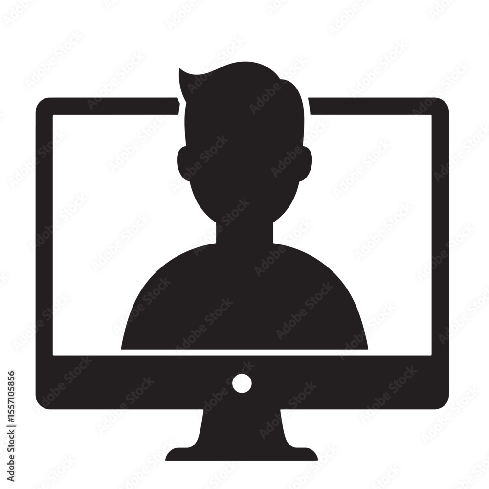 Poster silhouette of a person on a computer monitor representing online communication and connection