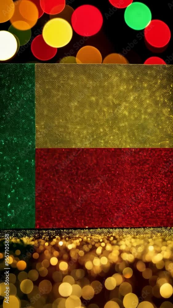 Poster abstract light pattern background with green, yellow and red glitter texture overlay with bokeh ligh