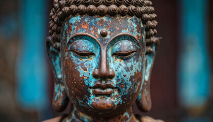 Close-up of a Weathered Buddha Statue