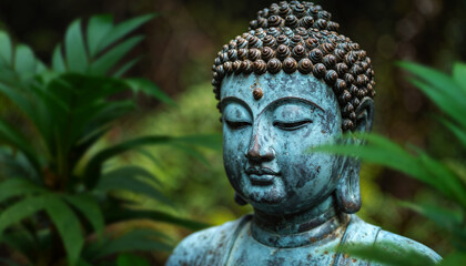 Serene Buddha Statue in Lush Green Garden