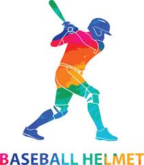 Fototapeta premium Colorful baseball player silhouette with bat in swing position isolated on white background
