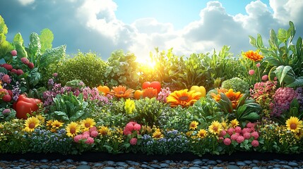 Colorful flower and vegetable garden