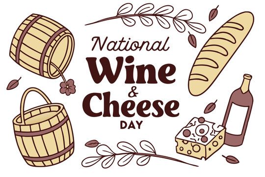 NATIONAL WINE AND CHEESE DAY vector illustration