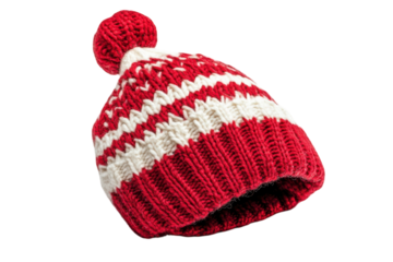 Knit Winter Hat Red White Striped Pom Pom Warm Cozy Fashion Accessory Style Headwear Apparel