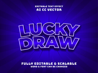 Lucky draw 3d blue editable vector text effect. casino game