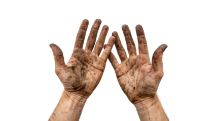 dirty man hands isolated on transparent background
