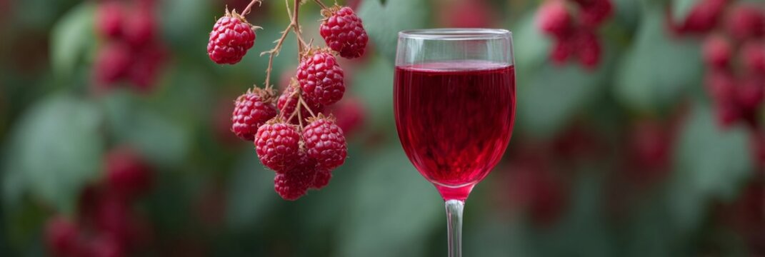 Juicy raspberries cascade beside a goblet of crimson nectar, evoking wild harvest festivities and eccentric berry solstice revels