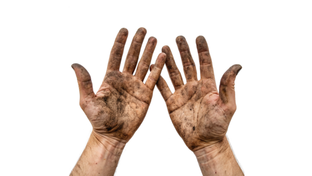 dirty man hands isolated on transparent background