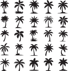Fototapeta premium Silhouetted Palm Trees A Tropical Collection of Isolated Vector Graphics for Design and Decoration Projects Showcasing Exotic Flora