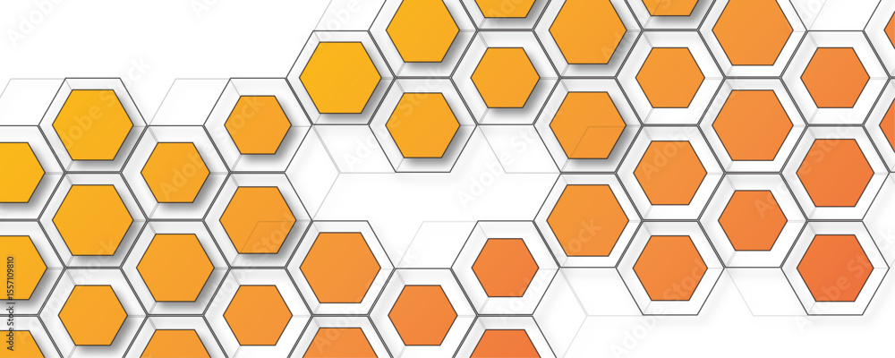 Poster vector 3d hexagon honeycomb paper texture. abstract vector illustration. orange gradient hexagon vec