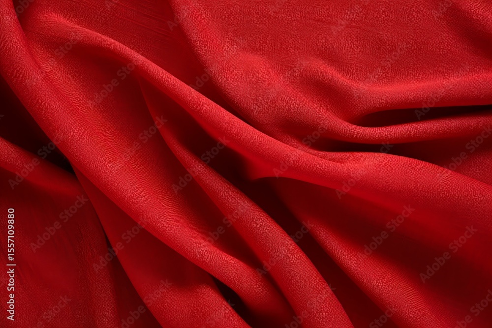 Poster red fabric flowing smoothly, creating elegant folds and waves, perfect for backgrounds or design ele