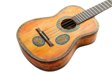 Detailed Baroque Style Vihuela Guitar Stringed Instrument Wood Craftwork Intricate Design Music