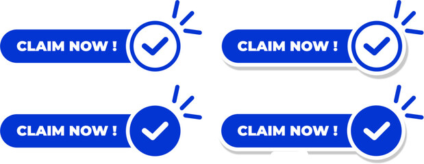 Claim Now Button Set with Checkmark Icon - Blue Vector Promotional UI Design