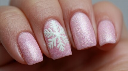 Frost-kissed nails shimmer with ethereal snowflake artistry, evoking the Winter Solstice and Nordic folklore beauty celebrations