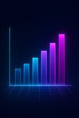 Neon Gradient bar graph showing an increase for corporate and business use - Blue, Purple, Pink