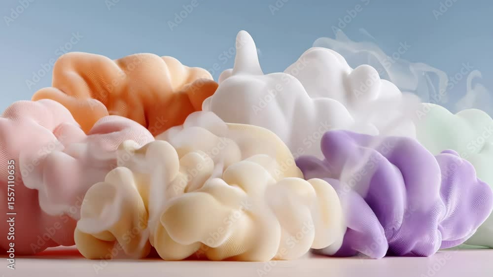 Poster colorful abstract shapes of soft, flowing textures in pastel hues, creating a dreamy atmosphere with