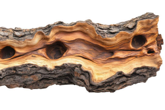 Petrified treasure of nature Intricate wood patterns bark texture rustic beauty Dark knotty holes