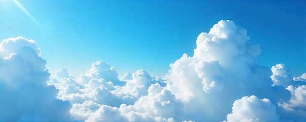 Serene Azure Sky Fluffy Cumulus Clouds Drifting Across a Vast Expanse, Evoking Peace and Tranquility - Perfect for Travel and Nature Projects