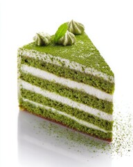 matcha green tea cake slice