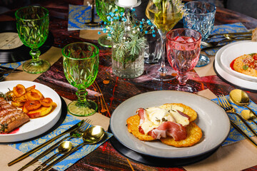 Gourmet dining experience with vibrant table setting