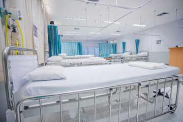 Hospital room with beds and comfortable medical equipped
