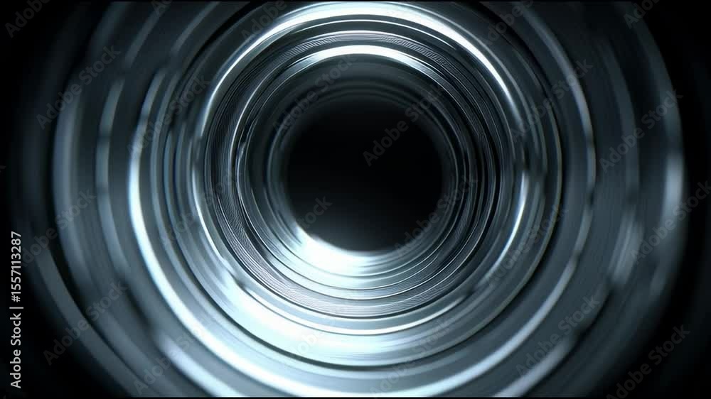 Poster abstract metallic tunnel with concentric rings and bright light source, creating a modern and futuri