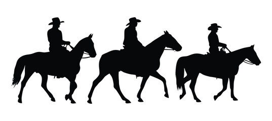 Naklejka premium Cowboys Riding Horses Silhouette Set
