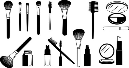 brushes makeup line art silhouette vector illustration
