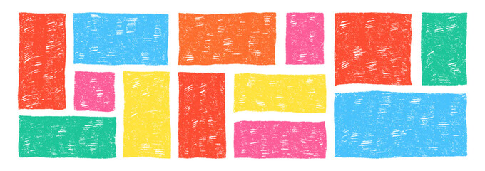 Set of rectangular frames with organic texture of crayon, chalk or pastel . Stamps with rectangle shapes. Color vector illustration on a white background.