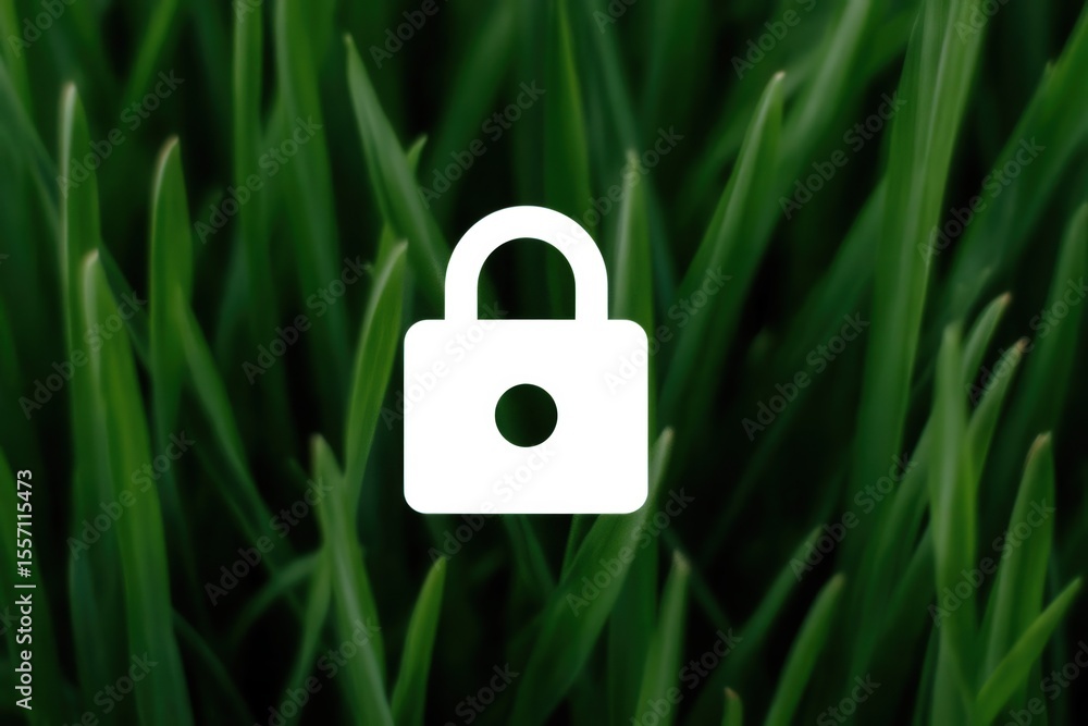 Poster secure digital identity is represented by a prominent white padlock icon set against a lush green ba