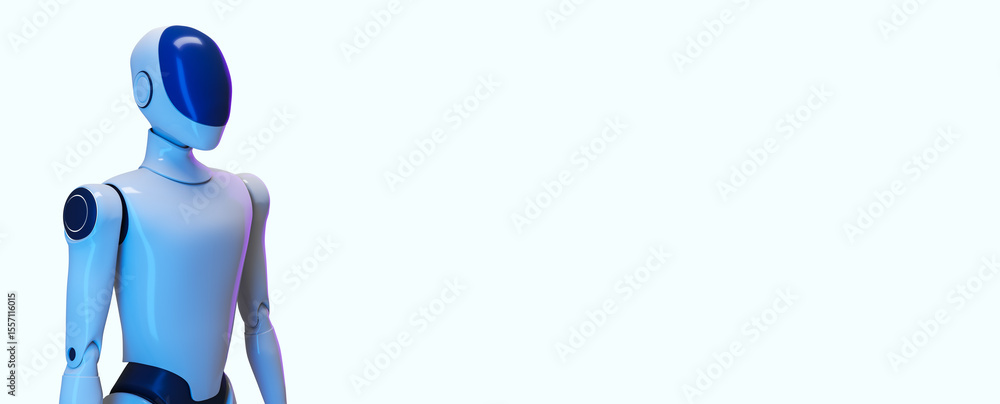 Aufkleber Futuristic humanoid robot in side view on light background with copy space for tech innovation, design template, or advertising banner. 3D Rendering