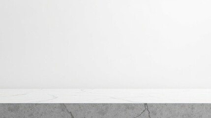 Fototapeta premium Clean Minimalist White Marble and Grey Concrete Surface Against a Simple White Wall Background Perfect for Product Display and Mockups