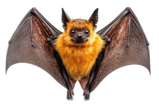 A bat with wings spread, detailed wing membrane texture, realistic but clean design, white background