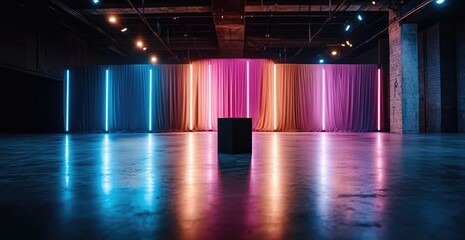 Empty modern neon lit space