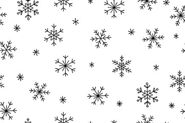 Winter holiday seamless pattern with snowflakes in doodle style. Hand drawn vector illustration. Vector illustration