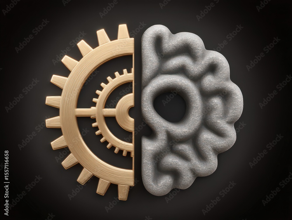Aufkleber conceptual representation of engineering and human intellect merging as a mechanical gear meets an a