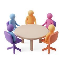 figures in a circle meeting around a table on transparent background
 