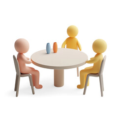 figures in a circle meeting around a table on transparent background
 