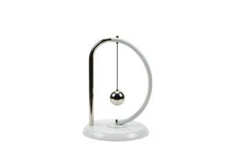 Newtons Cradle Elegant Metal and White Base Desk Ornament isolated on transparent background