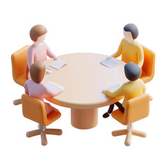 figures in a circle meeting around a table on transparent background
 