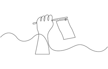Continuous single line sketch drawing of hand holding flag show success, Hand holds flag in single line illustration.