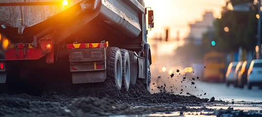 Powerful Hydro Excavation Truck in Action on Urban Street with Space for Branding