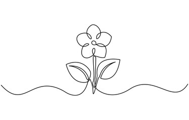 An illustration of a Saintpaulia flowering plant on a white background, African violet in continuous line art drawing style, Saintpaulia flowering plant black linear sketch isolated on white backgroun