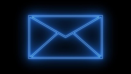 Glowing neon blue color message icon animation on black background. - Powered by Adobe