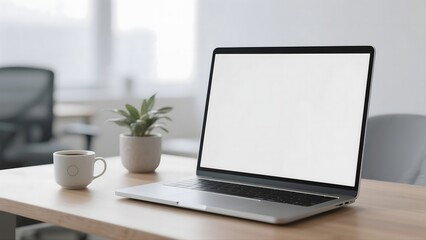 a laptop with a blank screen mockup on desk